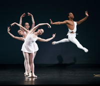 Dancers Rachel Coats, Breanne Starke, Kimberly Cowen and Christopher Barksdale. Photographer Steve Wilson. Apollo performed in winter 2009. Choreography by George Balanchine. © The George Balanchine Trust.