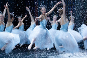 Juliana Kuhn (pictured third from left) dances during the snow scene in "The Nutcracker" (2018). Photo by Elizabeth Stehling.