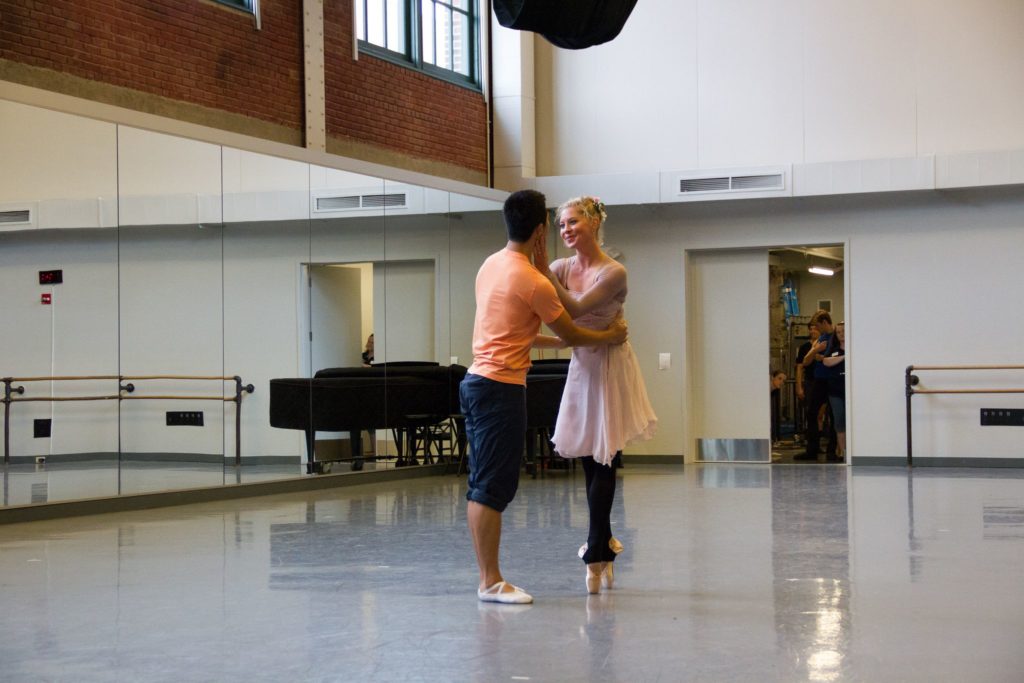 Dancers Molly Wagner and Liang Fu rehearsing the roles of Romeo and Juliet. Photography: Elizabeth Stehling.