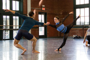 Kansas City Ballet Dancers Taryn Mejia and Michael Davis rehearse Petite Mort. Choreography by Jiří Kylián. Photography: Elizabeth Stehling.