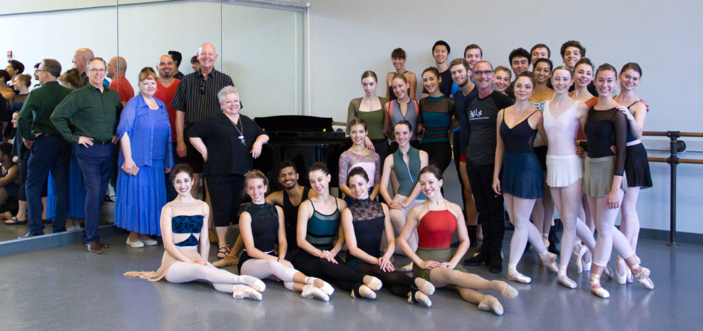The Guglers pictured with their baby grand piano, Artistic Director Devon Carney, Music Director Ramona Pansegrau, Ballet Master Parrish Maynard and members of Kansas City Ballet. Photography by Elizabeth Stehling.